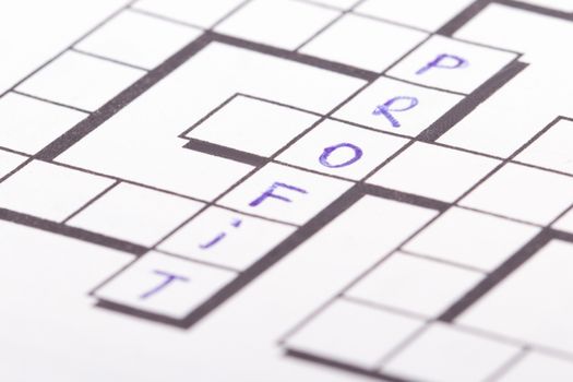 Close up of blank square crossword puzzle and profit text.