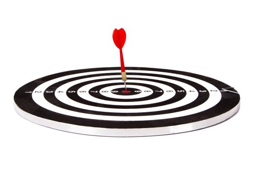 Red arrow and dart board, isolated on white background.