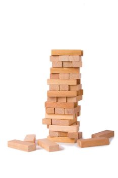 Failure concept, blocks of wood, isolated on white background.