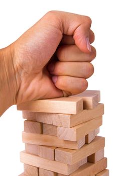 Business concept, blocks of wood with punch, isolated on white background.