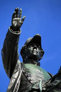 Close up on General Dufour statue erected in 1884, national hero, place Neuve, Geneva, Switzerland.