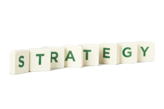 Strategy word in letters, isolated on white background.