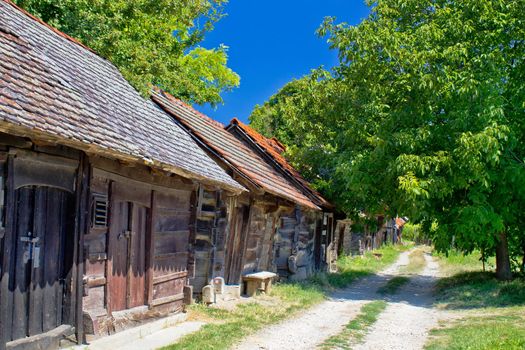 Historic wooden cottages road in Croatia, region of Prigorje
