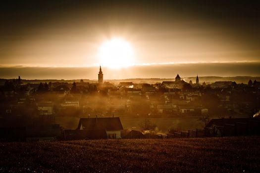 Break of dawn in town of Krizevci, Croatia