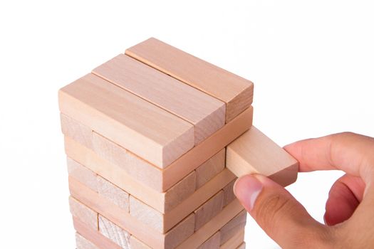 Business concept, blocks of wood, isolated on white background.