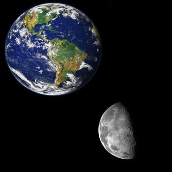 Image showing a picture of the moon close to the earth. Elements of this image furnished by NASA