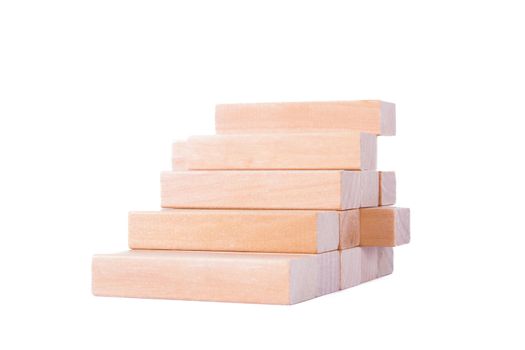 Business concept, blocks of wood as stairs, isolated on white background.