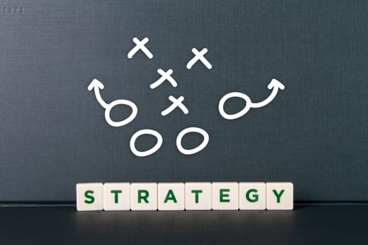 Strategy word in letters and sketch of tactics.