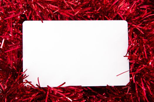 Blank white greeting card for your message on christmas ornaments