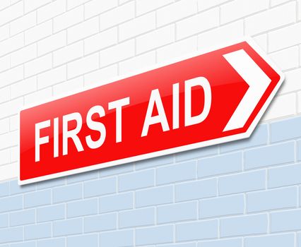 Illustration depicting a sign directing to first aid.