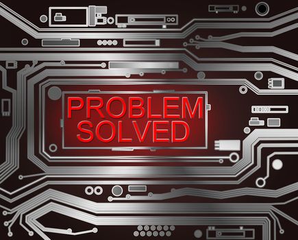 Abstract style illustration depicting printed circuit board components with a problem solved concept..