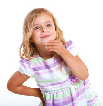 Portrait of beautiful little girl happy smiling on studio. Isolated white background