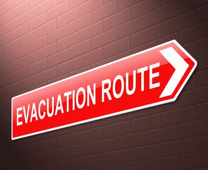 Illustration depicting an evacuation route sign with wall background.