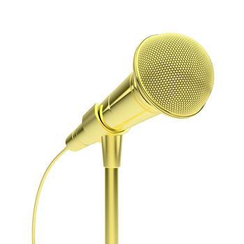 Gold microphone isolated on white