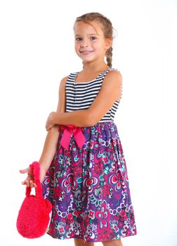 Portrait of beautiful little girl happy smiling on studio. Isolated white background