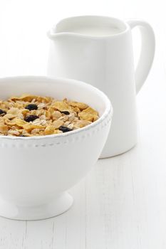 Delicious and nutritious lightly toasted breakfast muesli or granola cereal.