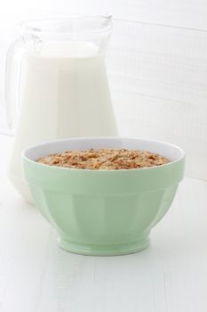 whole wheat cereal, delicious and healthy breakfast, often eaten in combination with yogurt or milk. 