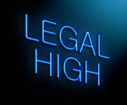 Illustration depicting an illuminated neon sign with a legal high concept.