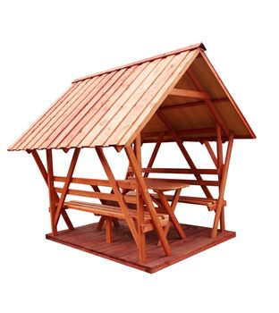 wooden gazebo, isolated on a white background