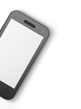Beautiful highly-datailed black smartphone on white background, 3d render