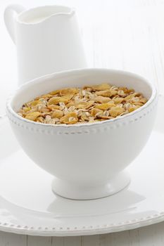 Delicious and nutritious lightly toasted breakfast muesli or granola cereal.