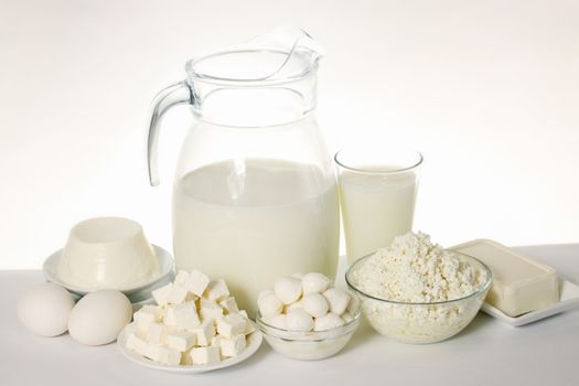 still life of dairy products and soft cheese varieties