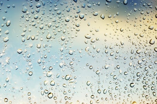 Rain drops on the glass during 