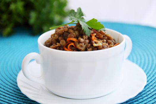 Lentil porridge with carrots and fresh parsley