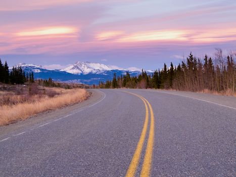 Early spring on North Klondike Highway just north of Whitehorse  Yukon Territory  Canada