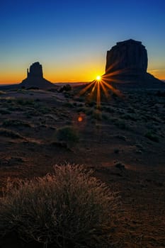 Famous sunrise at Monument Valley, USA