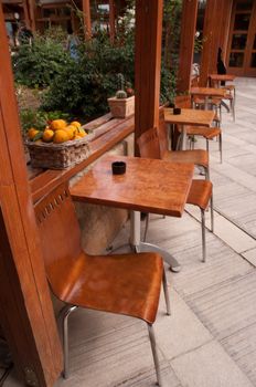 Empty cafe interior orange color .