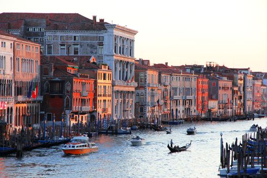 Italy. Venice.The famous Grand Canal from Rialto bridge at sunset