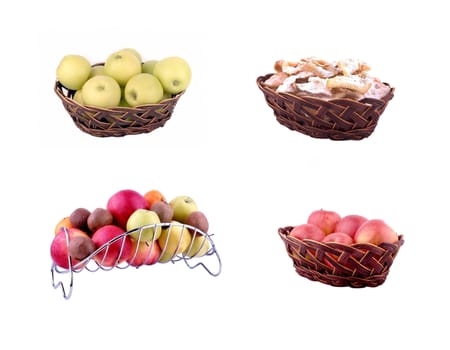 Desserts: fruit, citrus fruits, sweets, isolated on white background