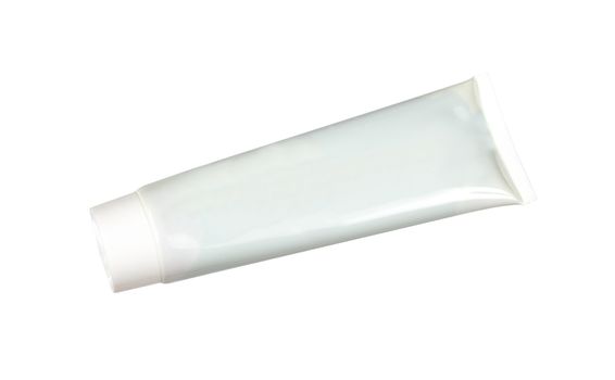 Tube Of Cream Or Gel white plastic product. for another perfect white container, product and packaging isolated on white background.