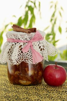 Jam made from apple slices with spices