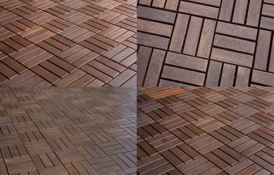 Texture of wooden flooring is dark brown, folded in a staggered