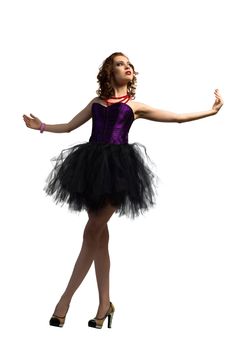 young attractive woman dancing in a transparent dress