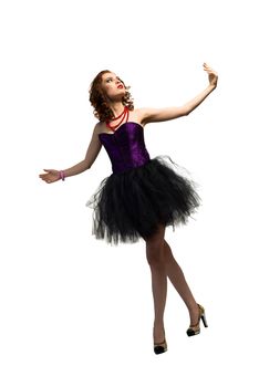 young attractive woman dancing in a transparent dress