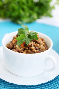 Lentil porridge with carrots and fresh parsley