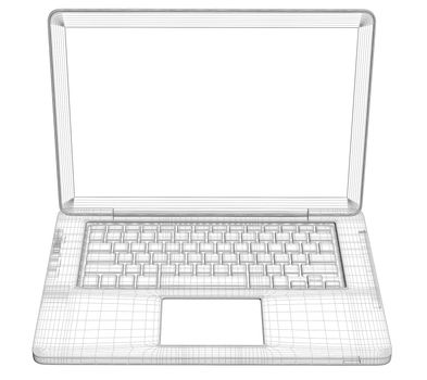 Laptop. Wire frame. Isolated render on a white background