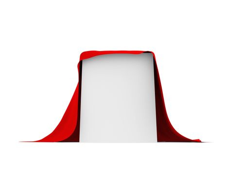 White box covered with red cloth. Isolated render on a white background