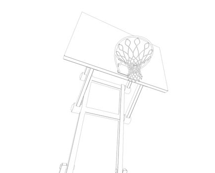 Basketball court. Wire frame. 3d render isolated on a black background