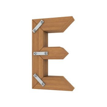 Wooden letter E. Isolated render on a white background