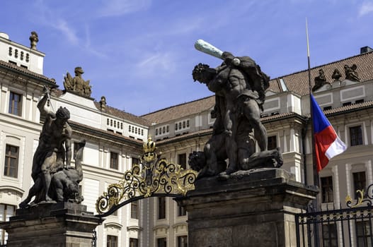 Sculpture, entrance to the Prague Castle, Czech Republic.