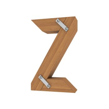 Wooden letter Z. Isolated render on a white background