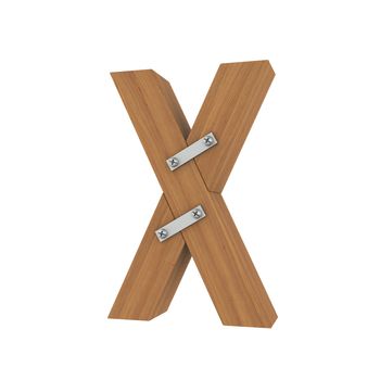 Wooden letter X. Isolated render on a white background