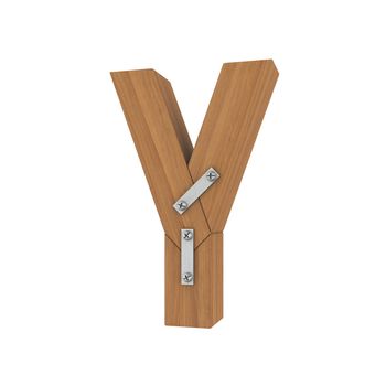 Wooden letter Y. Isolated render on a white background