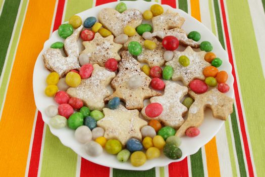 Christmas ginger pastries with the bright candies