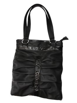 Black leather bag is isolated on the white