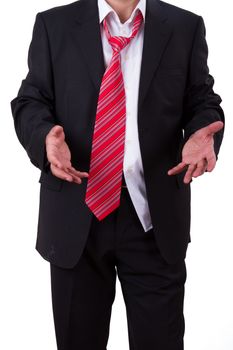Grumpy looking businessman, isolated on white background.